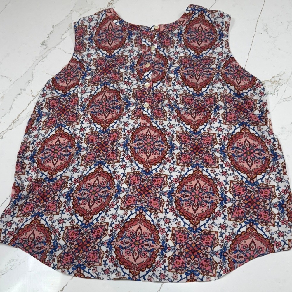 LOFT Womens Medium Pink Blue Medallion Paisley Sleeveless Blouse Size‎ Med